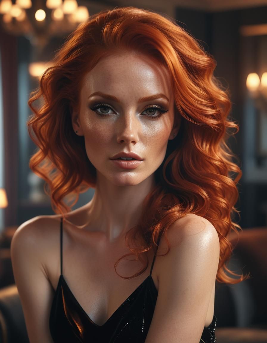 Seductive Redhead in Evening Gown: Digital Portrait