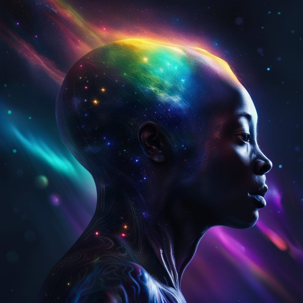 Lost Alien in Cosmic Aurora: Hyperrealistic Art