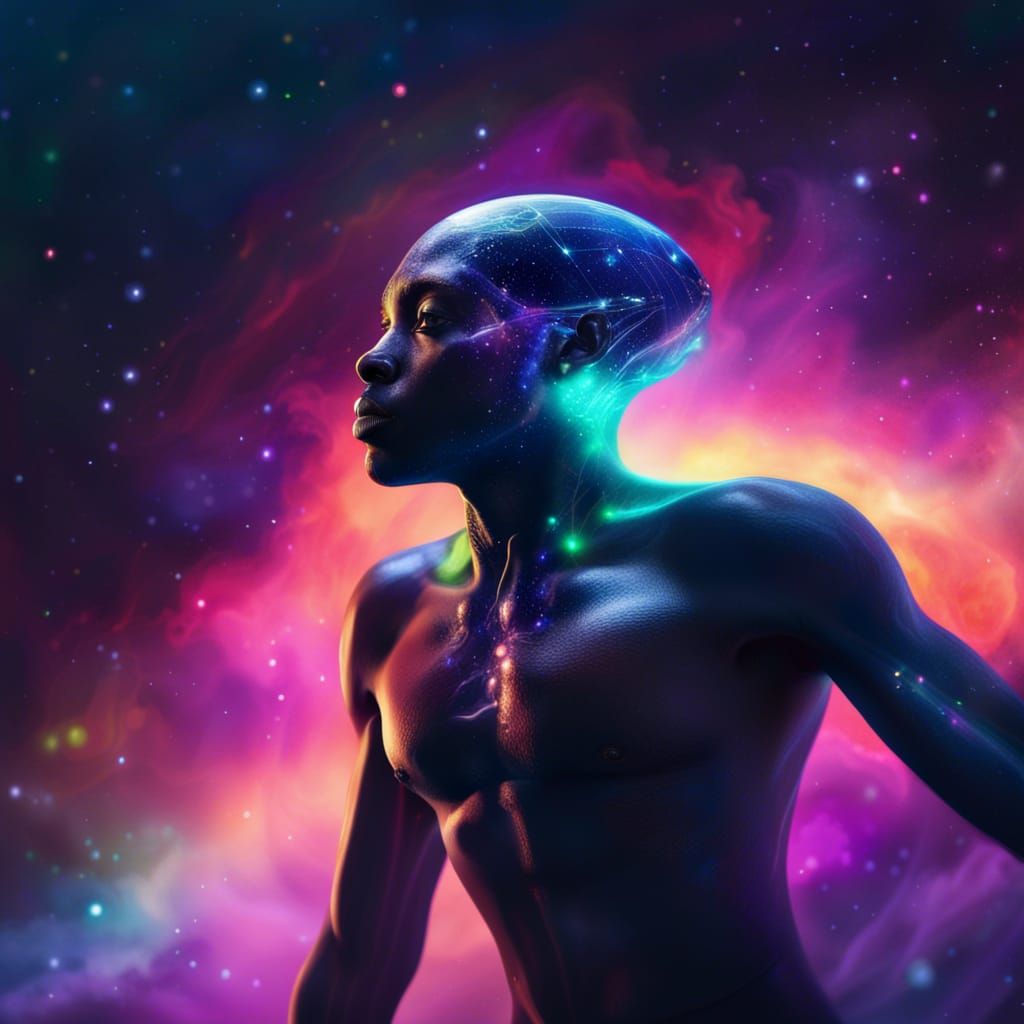 Alien in Cosmic Aurora: Hyperrealistic Digital Art