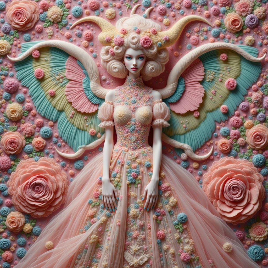 Pastel Goth Demon in Embroidered Victorian Dress