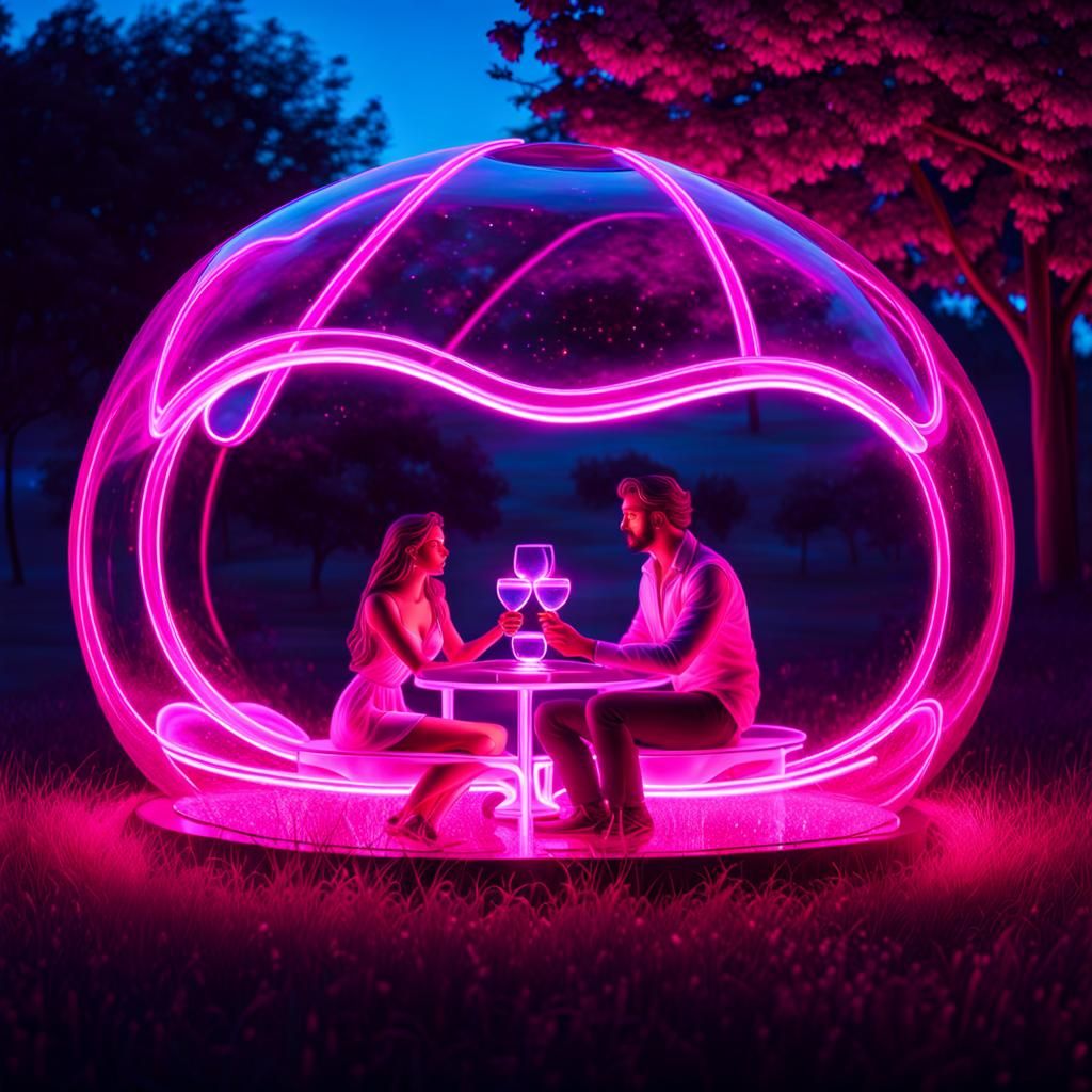 Vaporwave Glass Sculpture Under Pink Neon Light