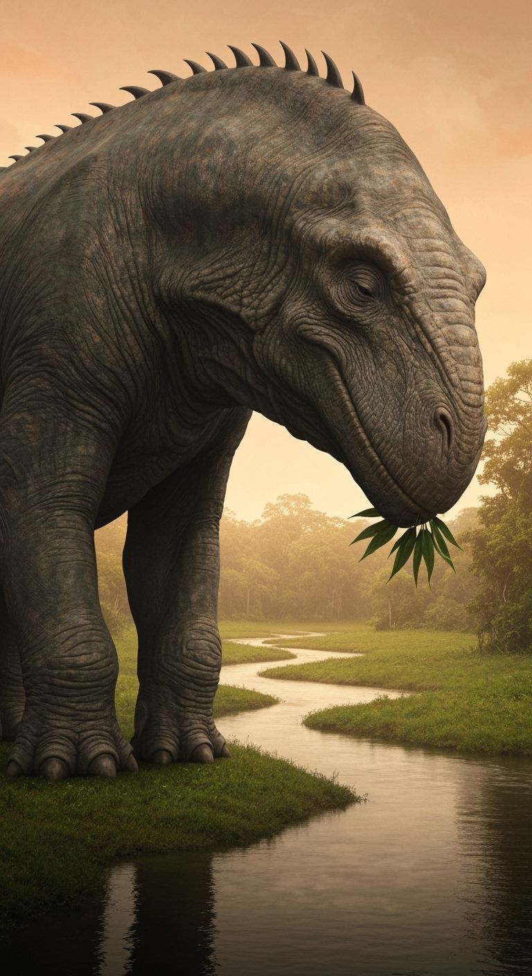 Brachiosaurus in Gouache Style Jurassic Landscape