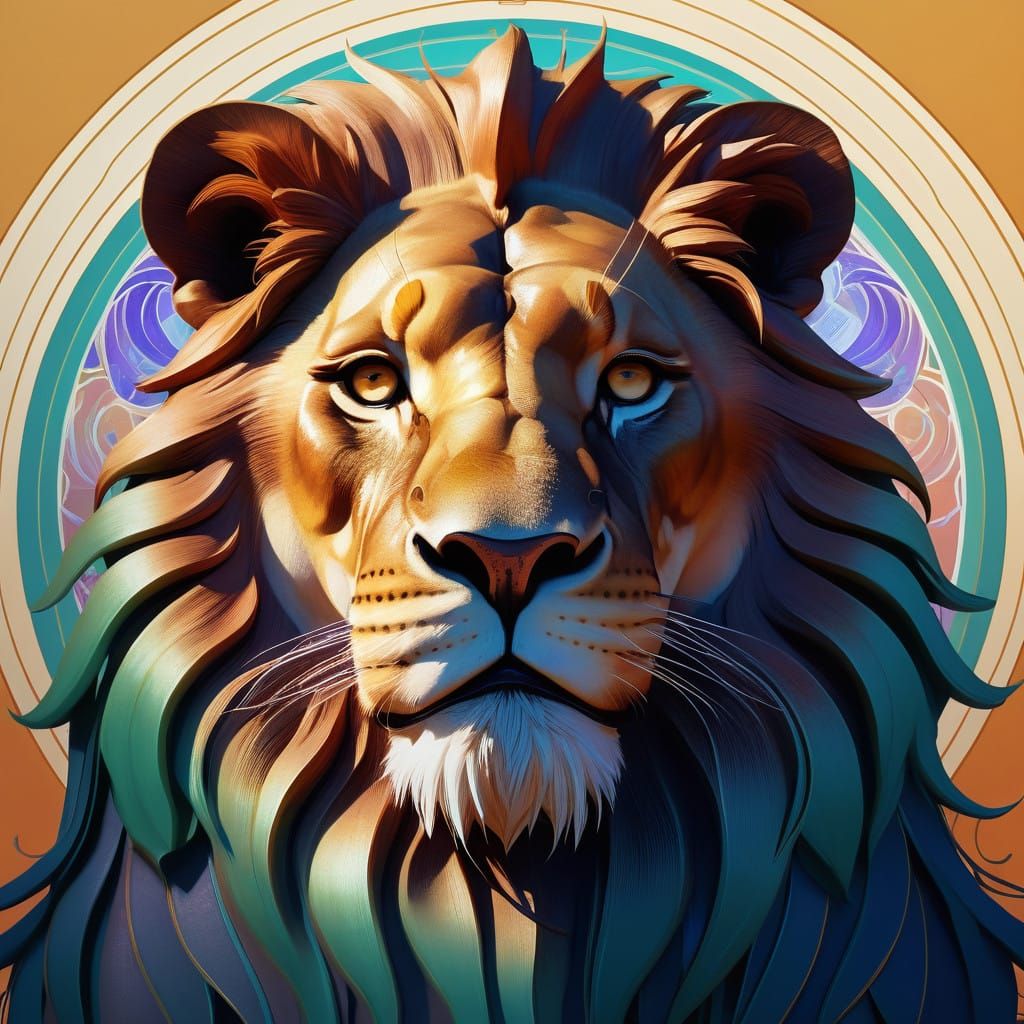 Regal Lion Portrait with Distinctive Scar