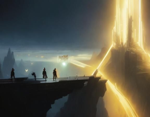 Epic Sci-Fi Cover Art: Heroes, Spaceship, Mountain