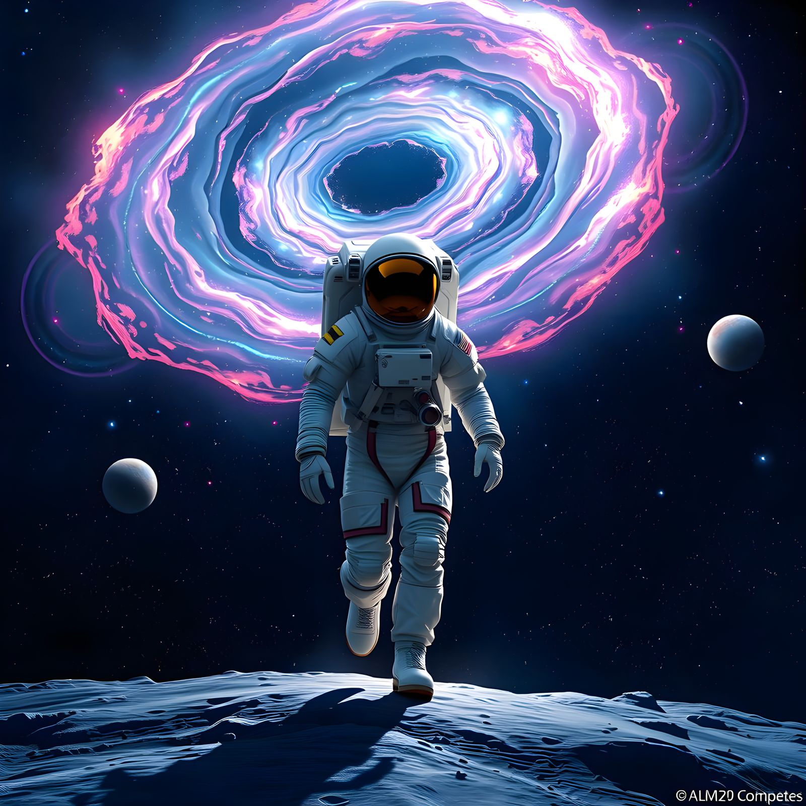 Astronaut Walks in Space: Detailed Fantasy Concept Art