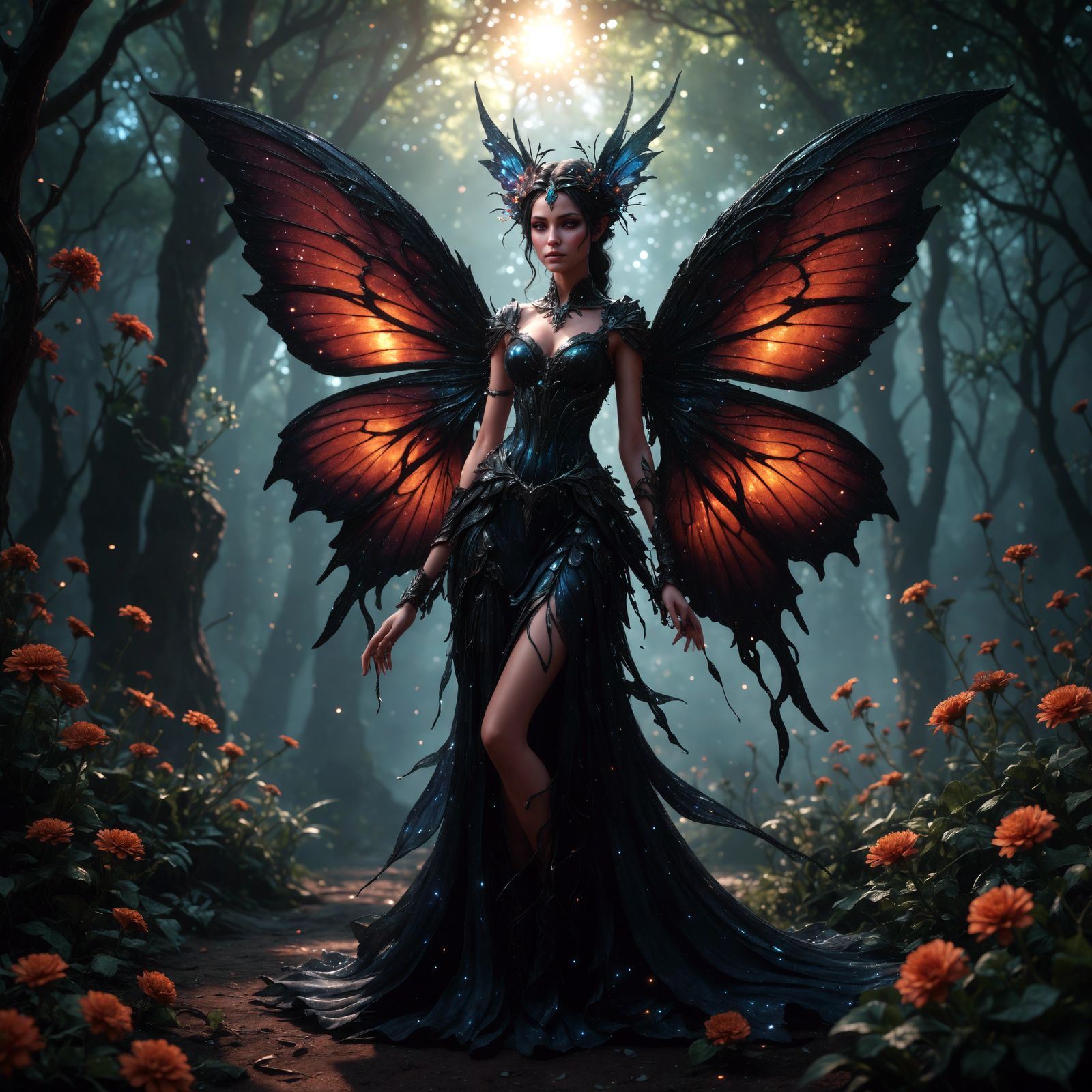 Deathland Fairy with Galaxy Wings in Rococo Horrorcore Style