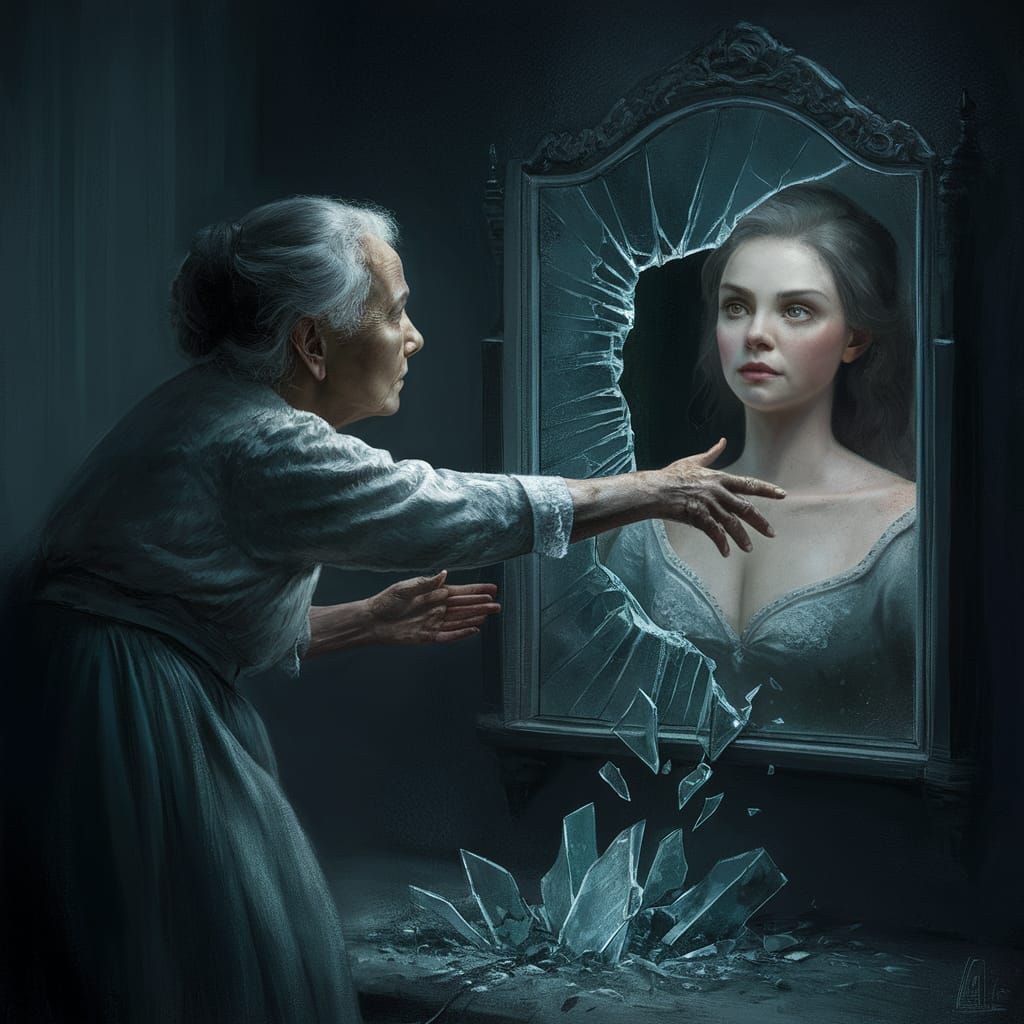Elderly Woman and Reflection of Youth