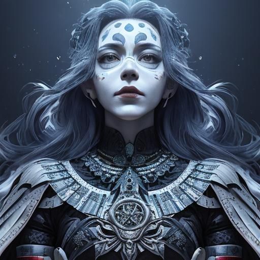 Ethereal Warrior in Dark Surrealist Cyberpunk Style