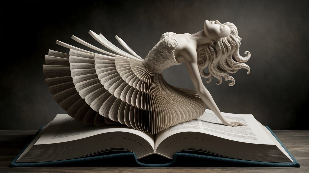 Woman Emerging From Book in Surreal Art Style