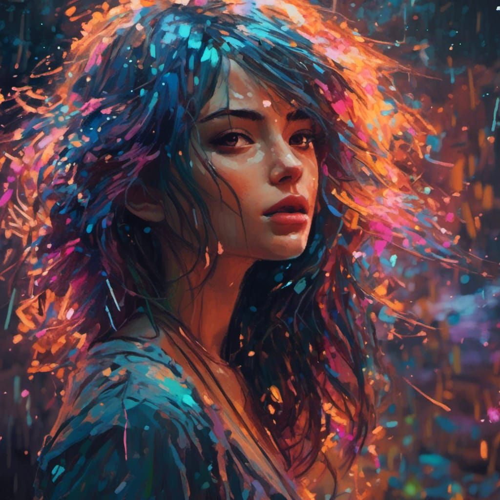 Lady in Splash Art Style, Carne Griffiths Aesthetic