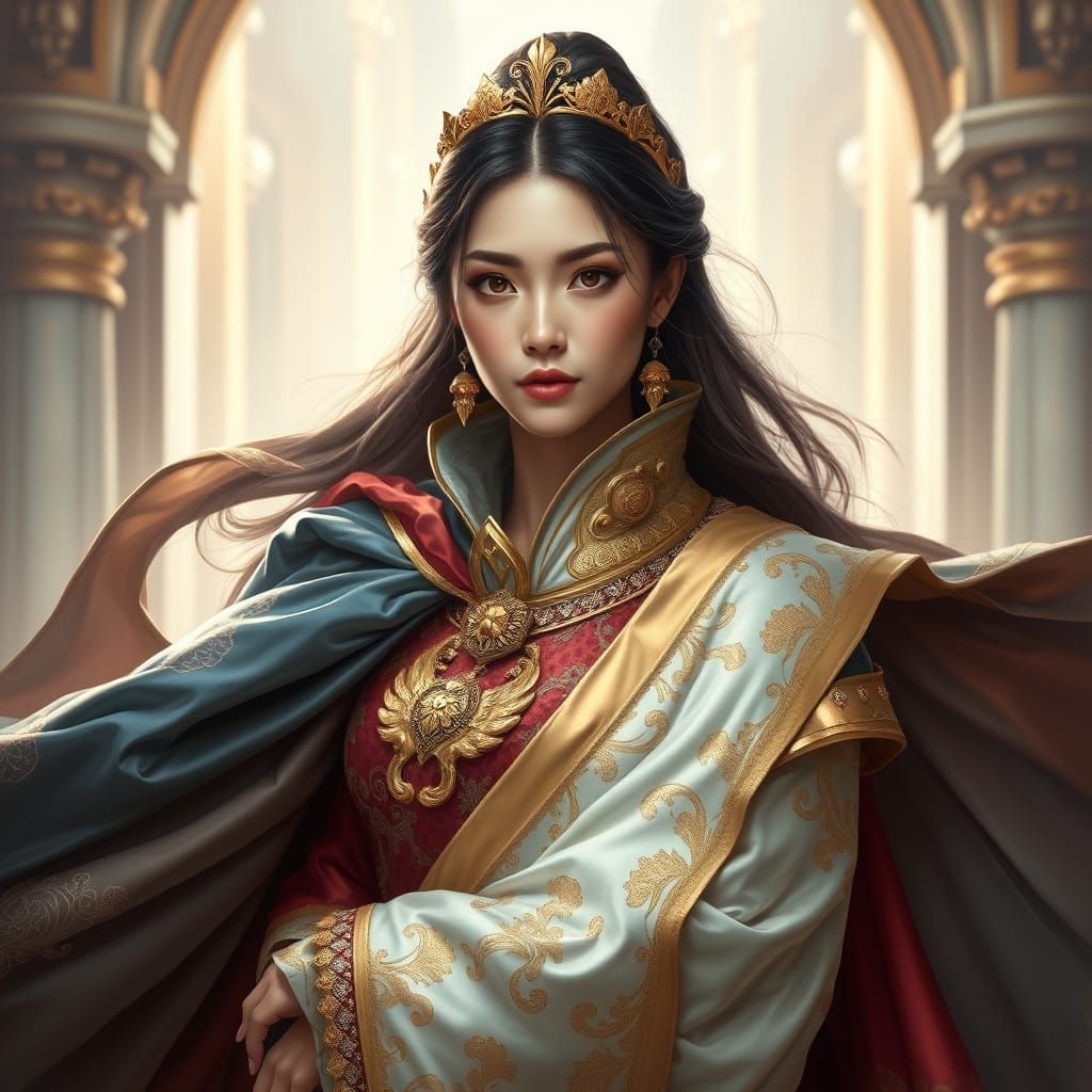 Futuristic Knight Portrait: Feminine Power in Royal Splendor