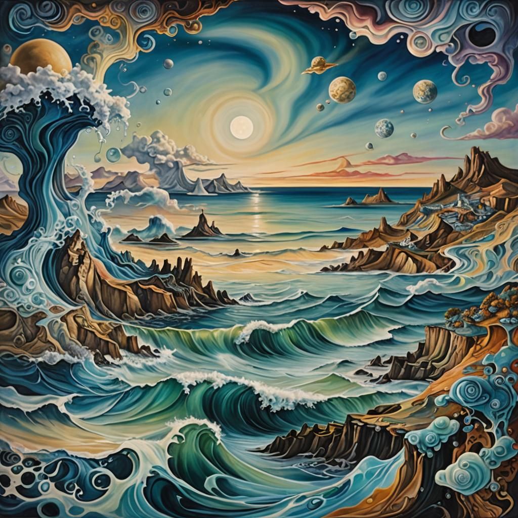 Cosmic Silk Seascape in Surreal Style
