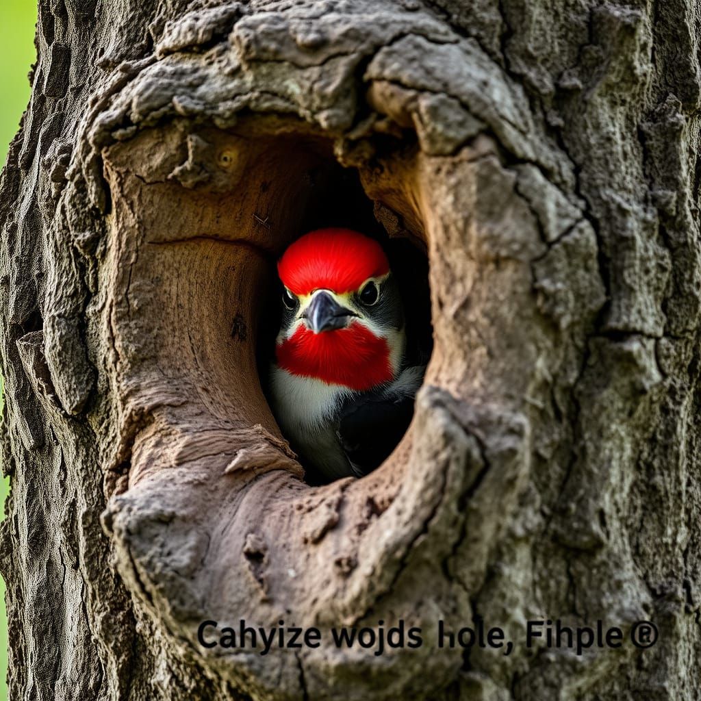 Red Headed Woodpecker in a Tree Hollow