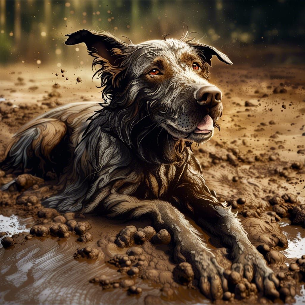 Happy Mud-Covered Dog: Digital Matte Painting