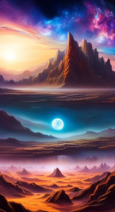 Nebulae Reflecting Over Alien City at Golden Hour