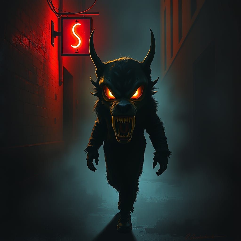 Menacing Figure in Sinister Animal Costume in Dark Alley