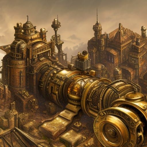 Steampunk Moving Fortress Tank at Sunset in 4K