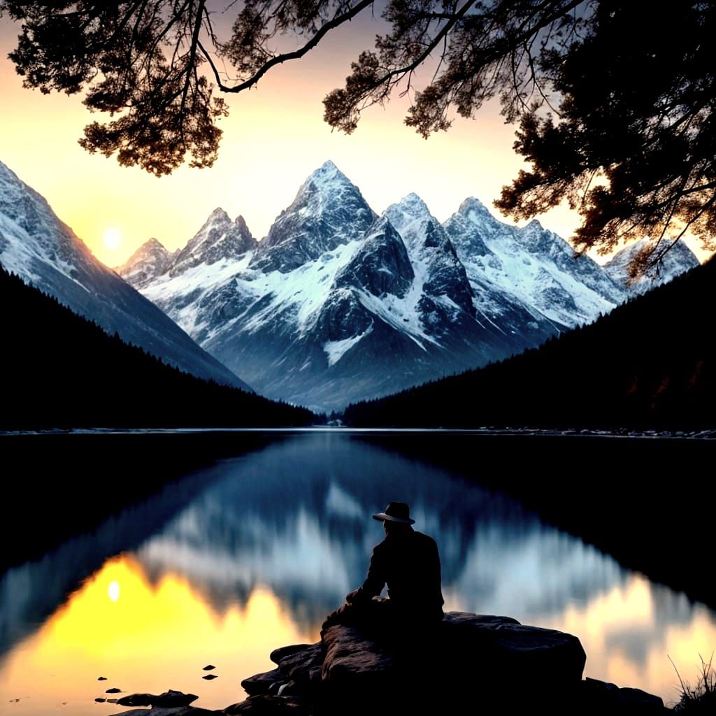 Mountain Sunrise Serenity in Hyperrealistic Style