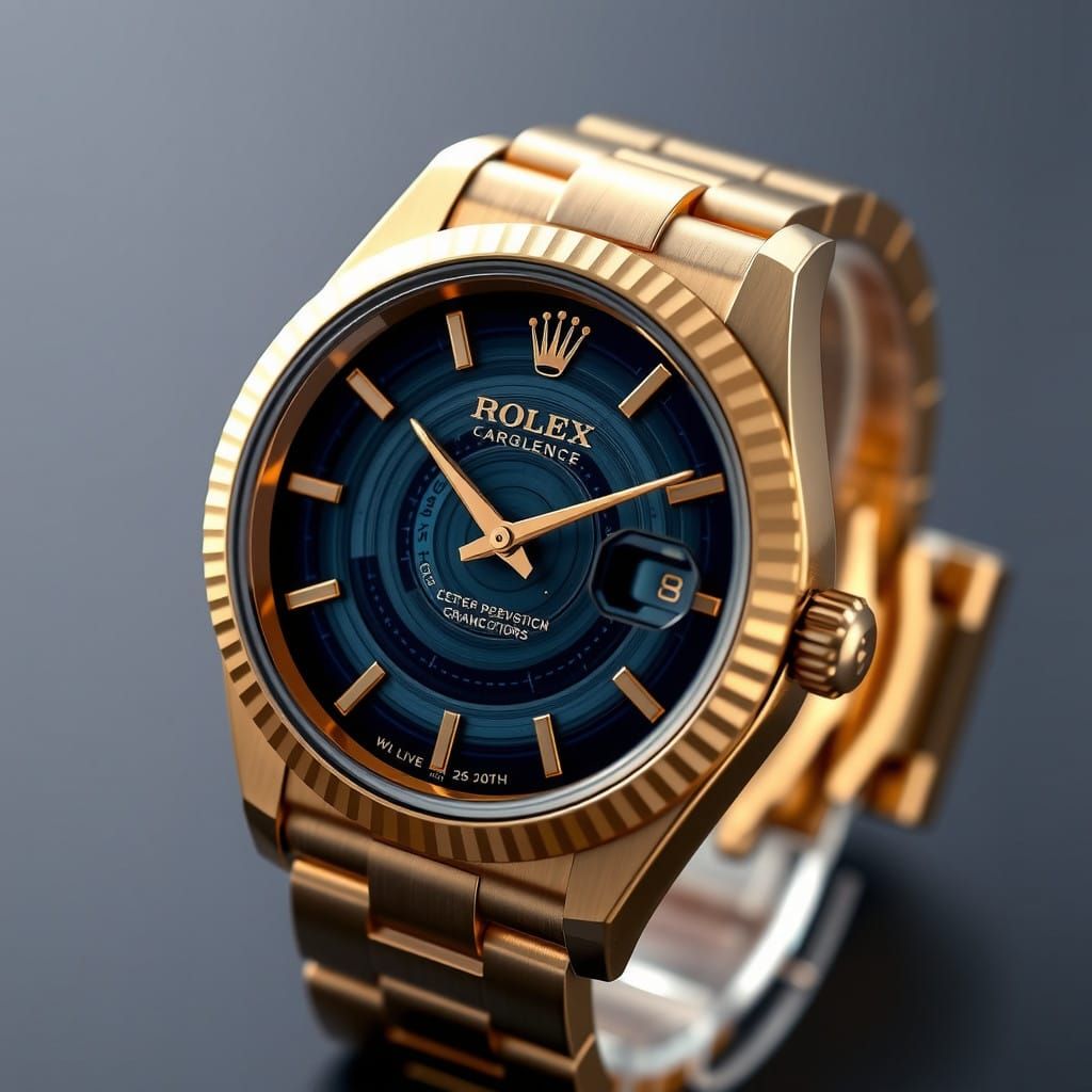 Luxurious Futuristic Analog Rolex Watch in 24k Gold and Sapp...