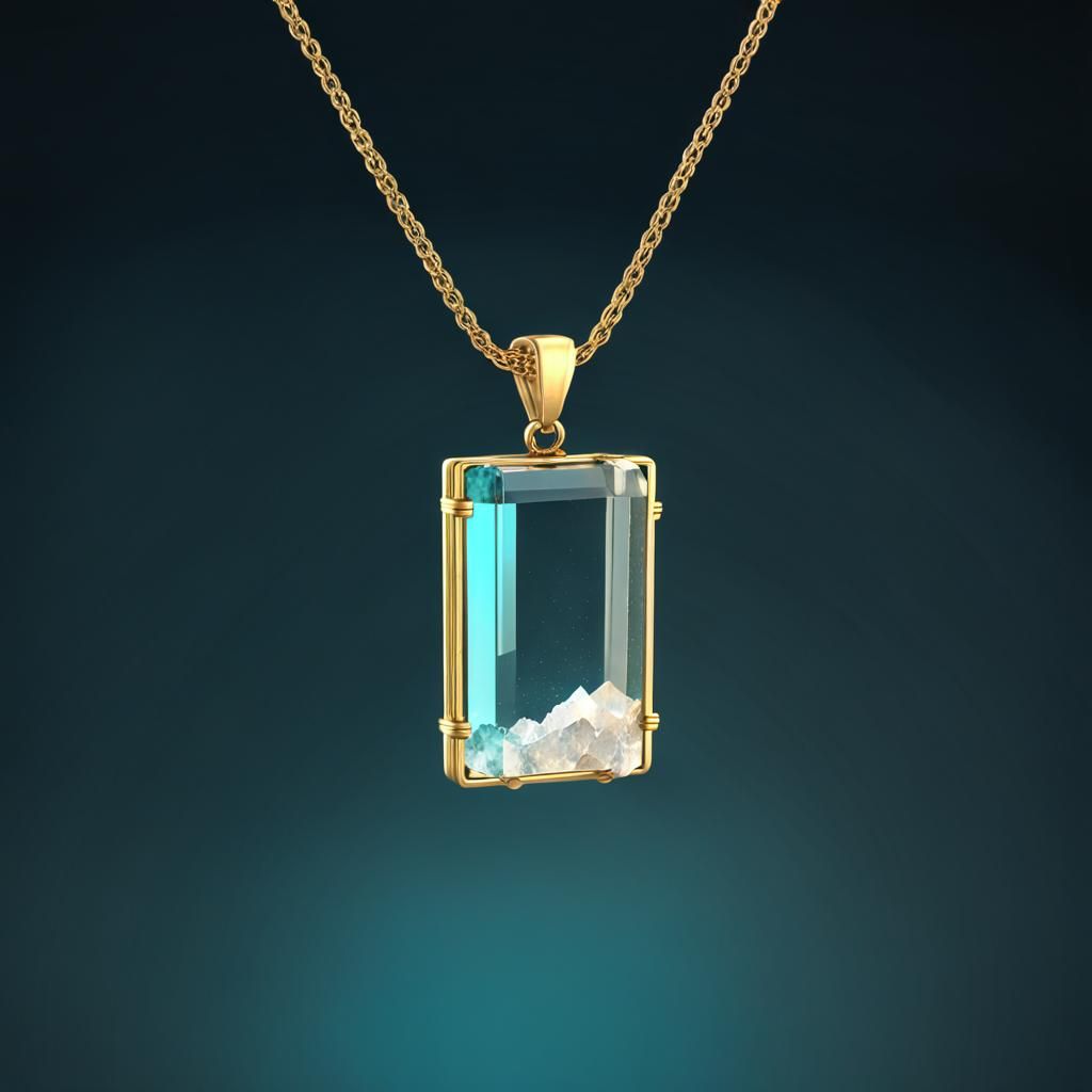 Quartz Crystal Gold Necklace: Minimalist Fantasy Art