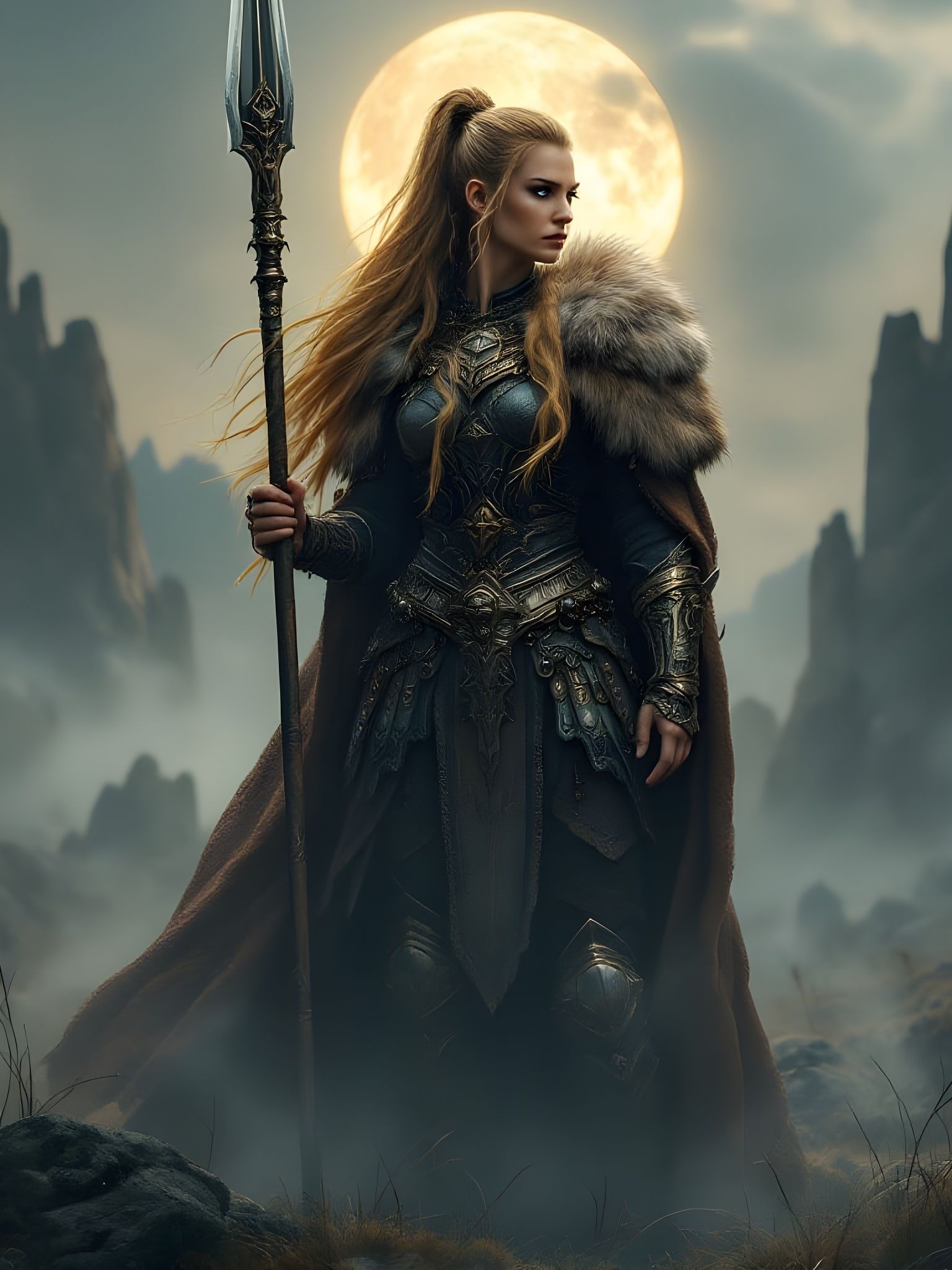 Norse Goddess of the Barrow Downs in Mysterious Fog