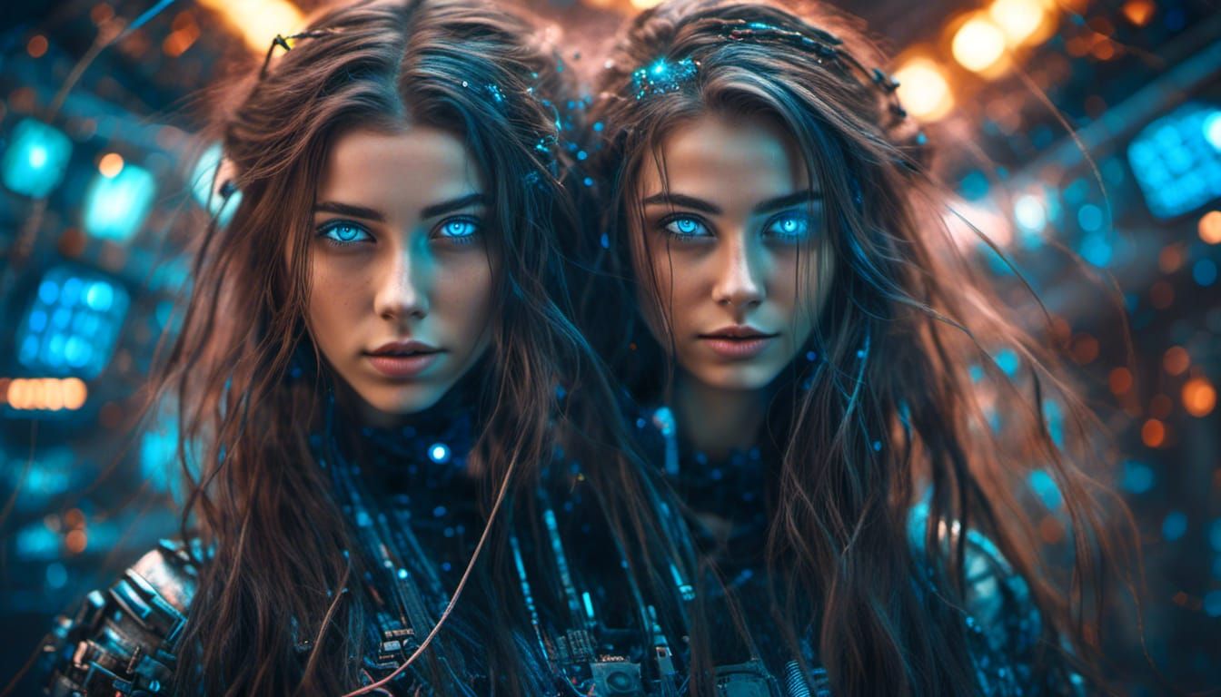 Cosmic Cyberpunk Hacker Girl in a Cosmic Scape