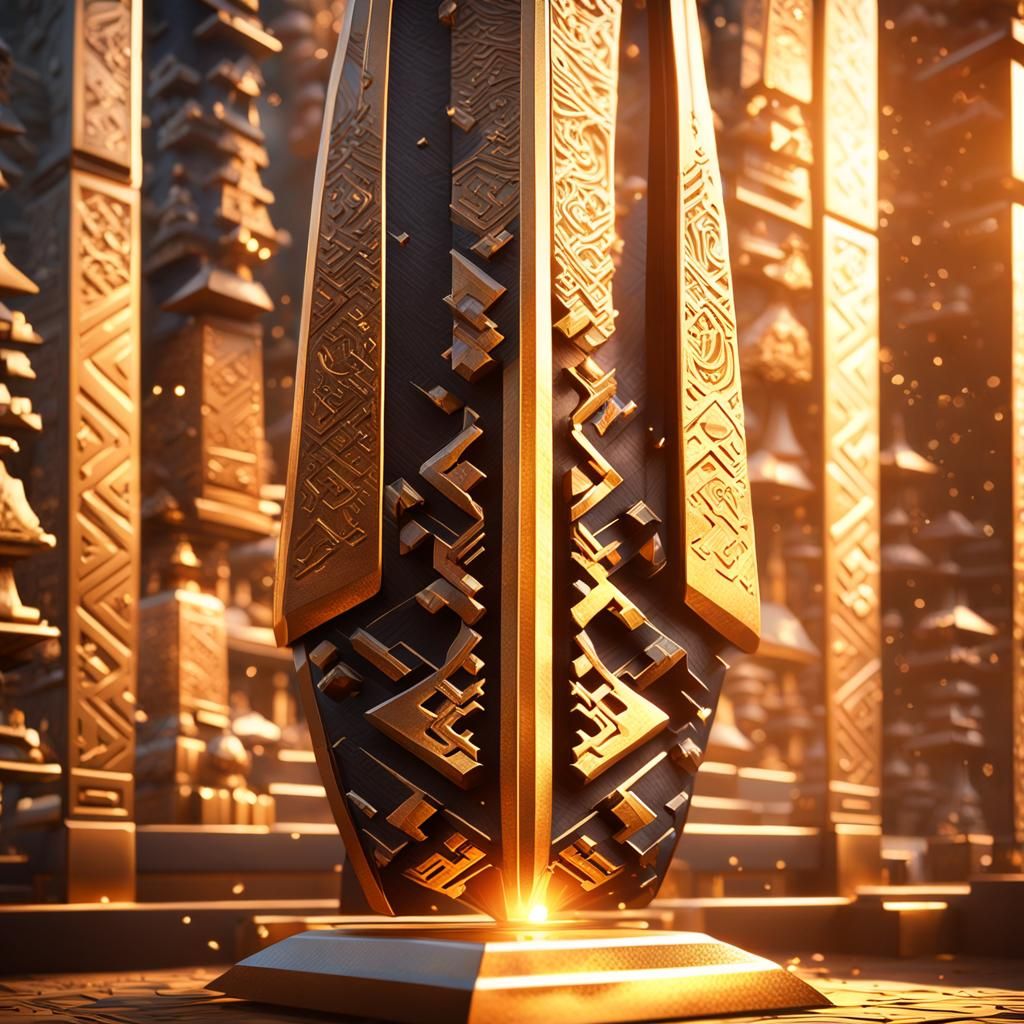 Katana on Pedestal in Golden Light, Digital Art