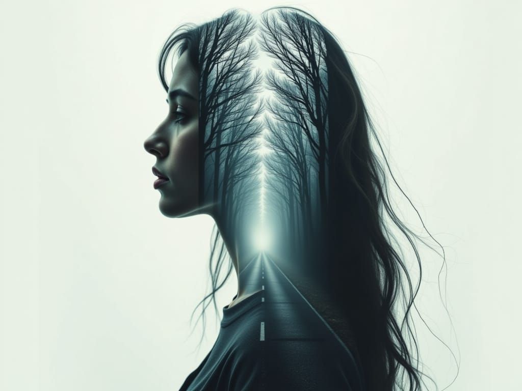 Contemplative Woman with Fork in the Road