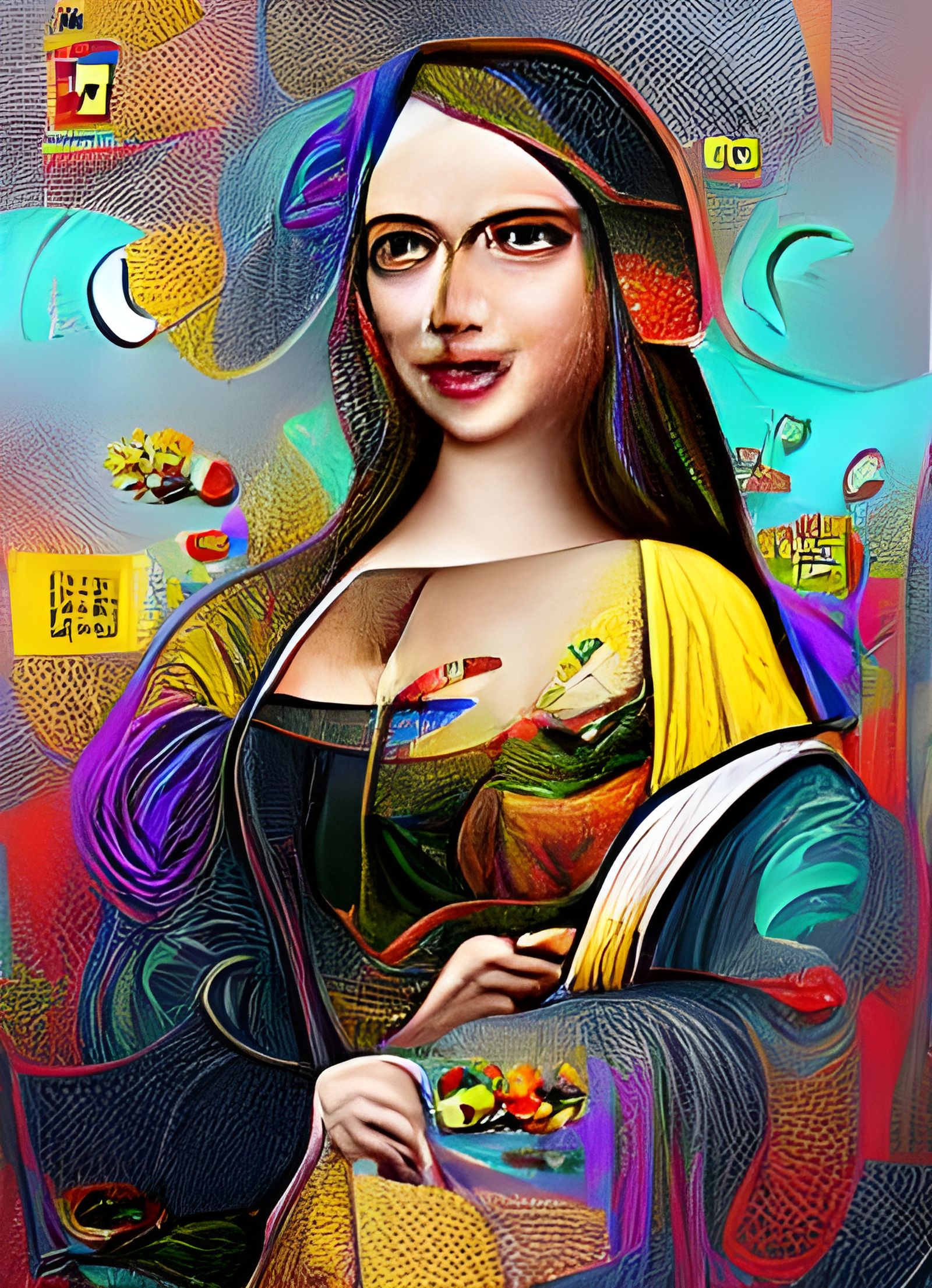 Colorful 3D Mona Lisa Digital Illustration