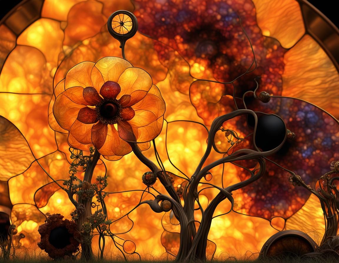 Steampunk Stained Glass Flower in Klimt Style