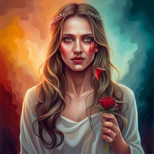 Translucent Bride Crying Blood: Hyperrealistic Ghost Portrai...