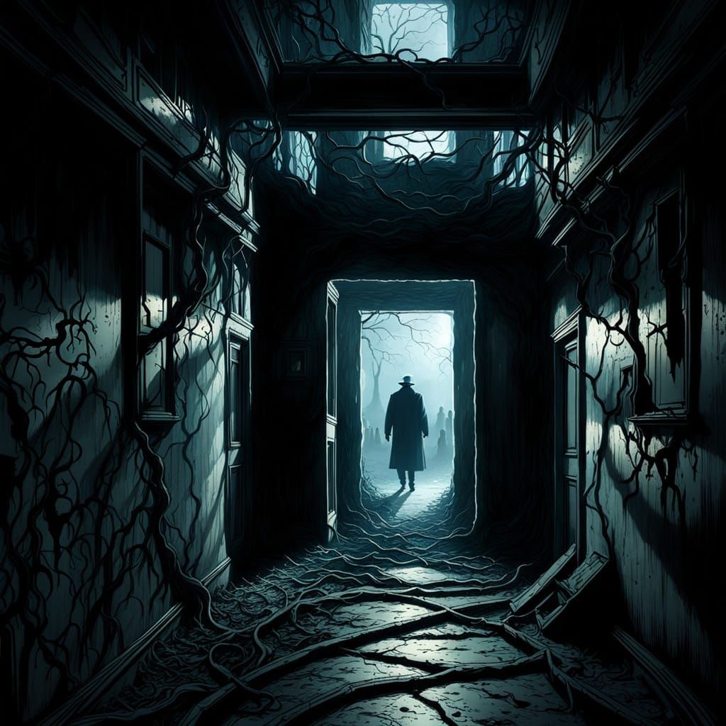 Haunting Infinite Hallway in Dark, Gothic Style