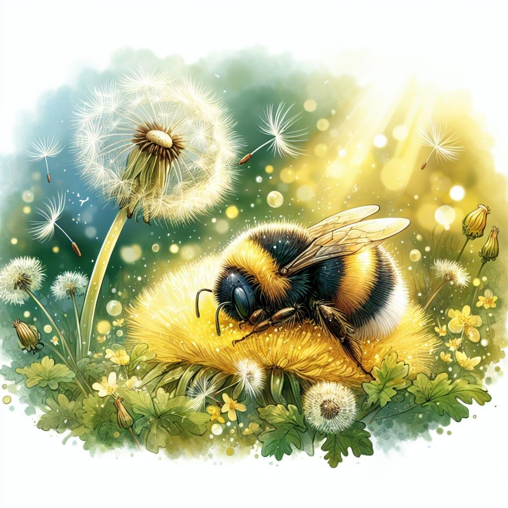 Bumblebee's Tranquil Nap in a Sunny Garden