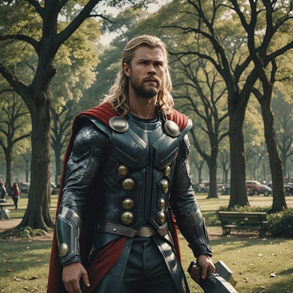 Thor in City Park: Cinematic Film Still