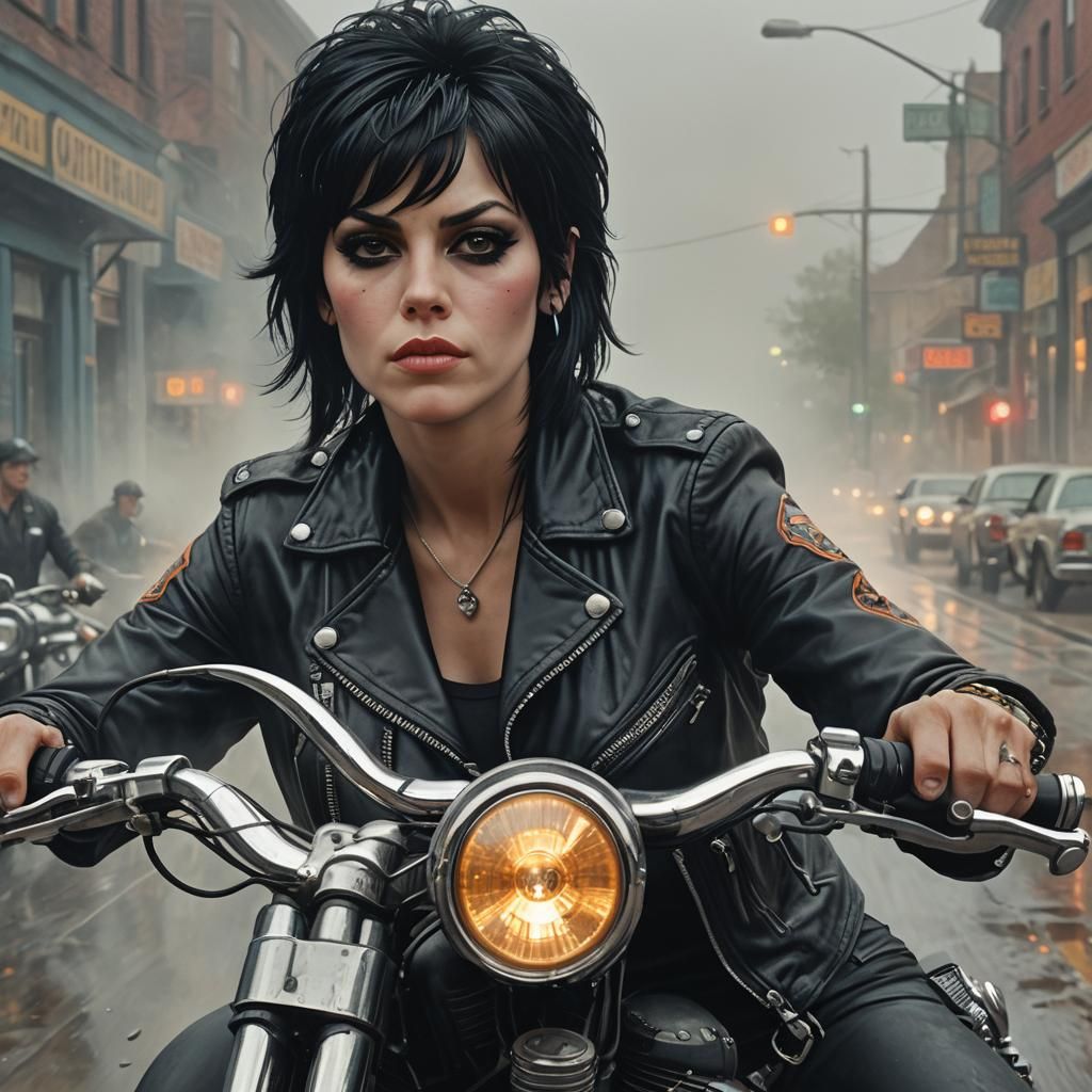 Joan Jett on Harley, Hyper-Realistic Close-Up