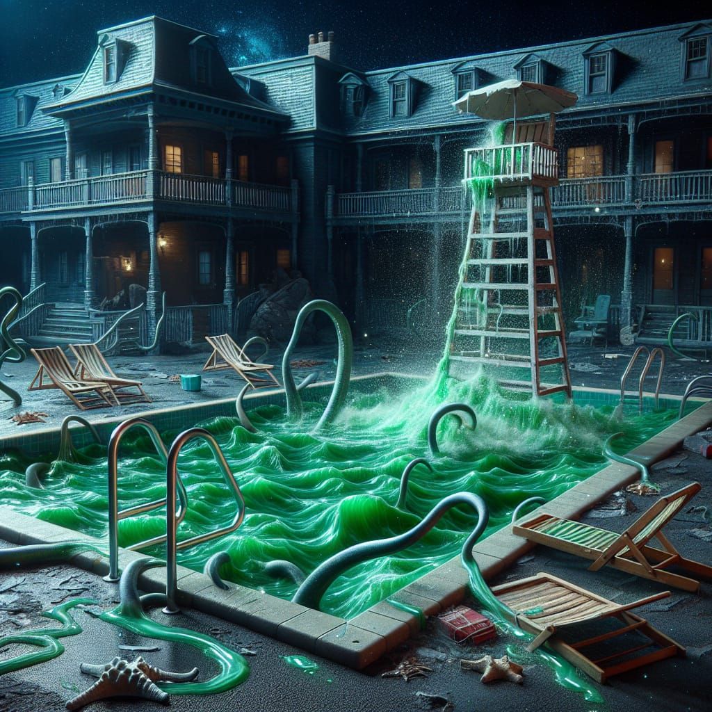 Haunted Hotel Pool with Emerging Tentacles