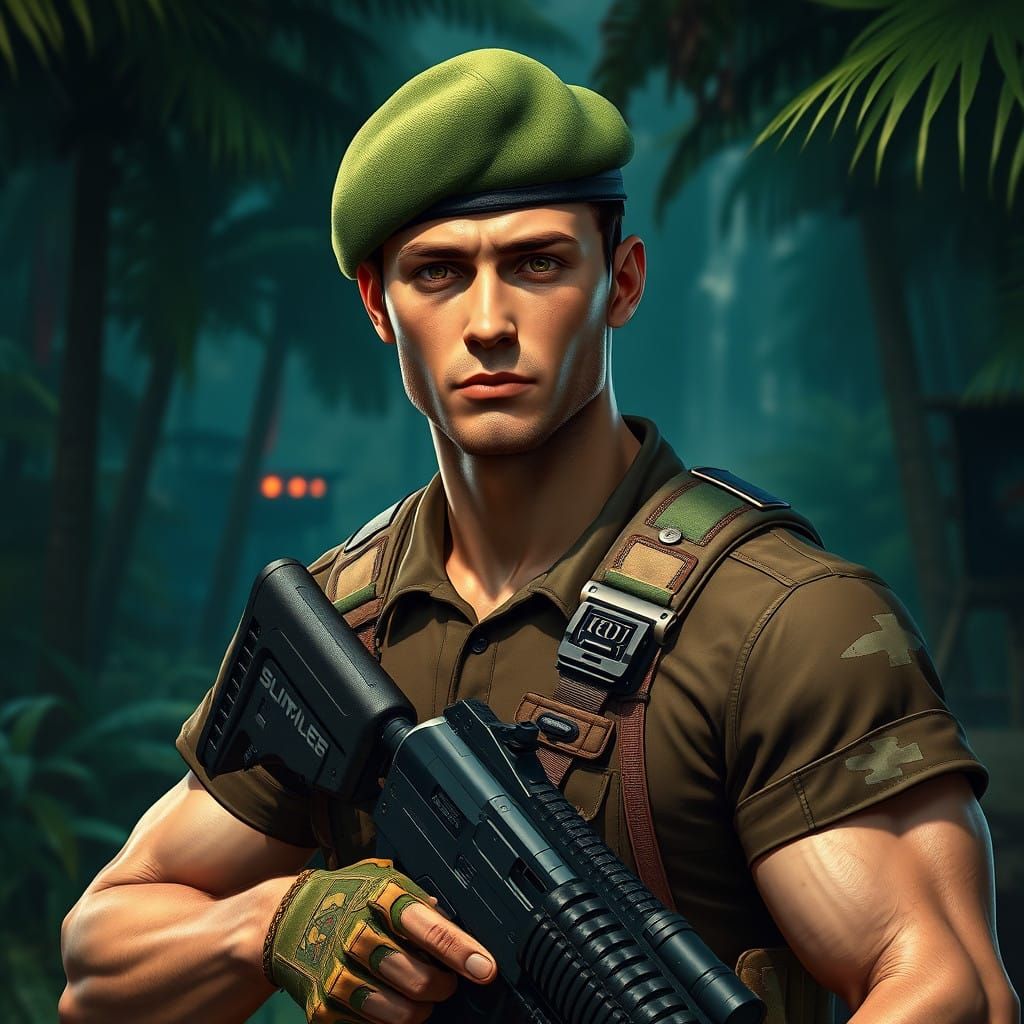Gritty Jungle Operative in Green Beret Fatigues