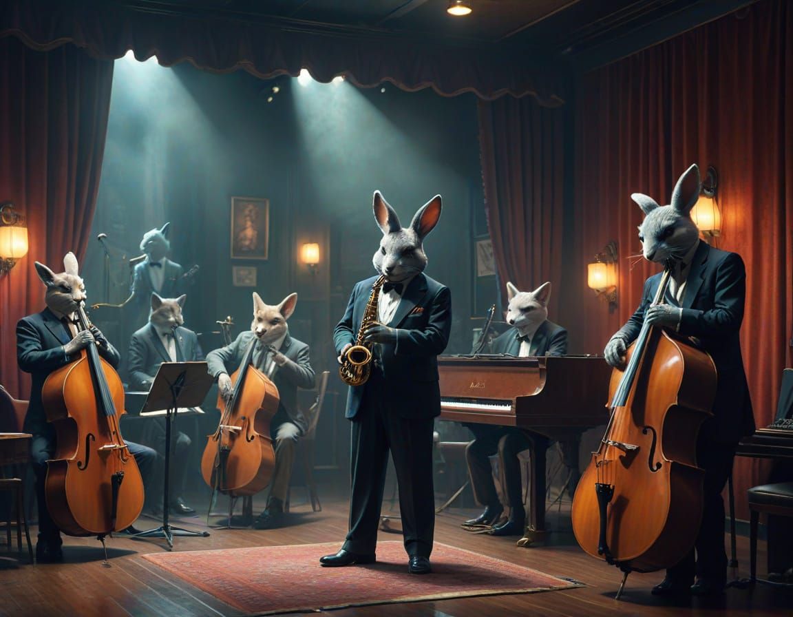 Sophisticated Jazz Club Scene with Anthropomorphic Animals