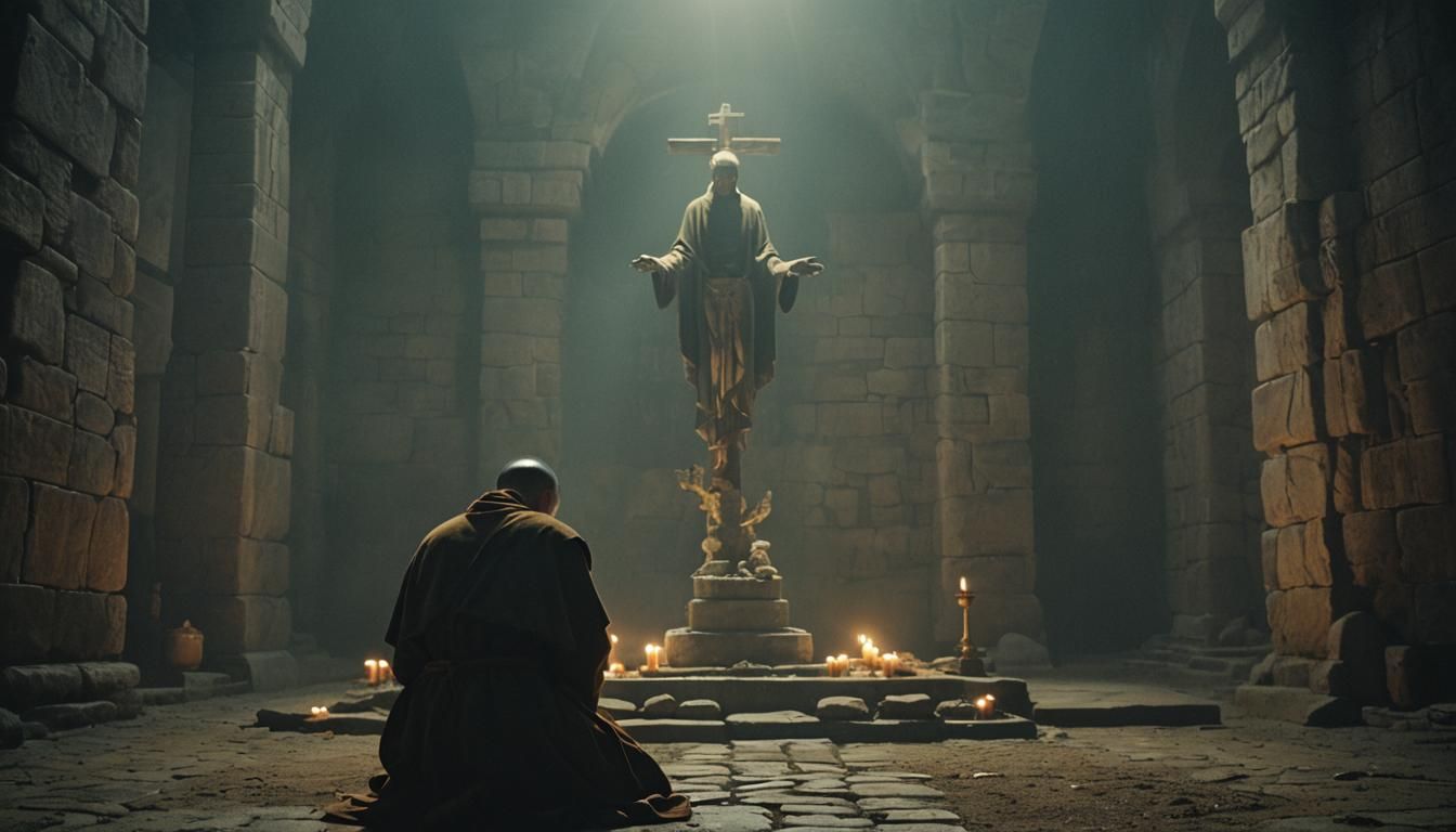 Monk in Prayer: Cinematic Monastery Scene