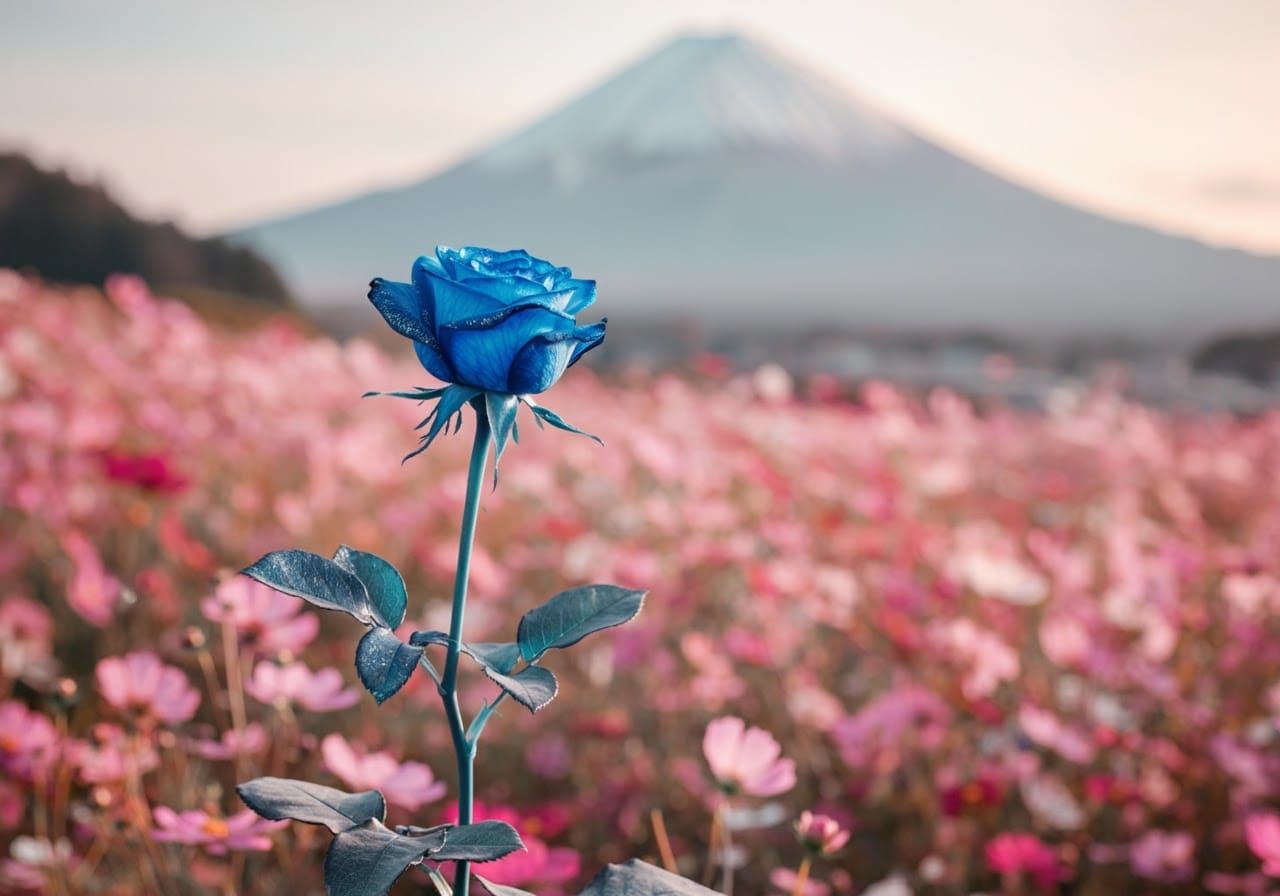 Blue Rose with Mount Fuji: Hiroshige Landscape