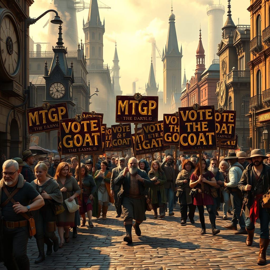 Steampunk Protesters March for the Goat