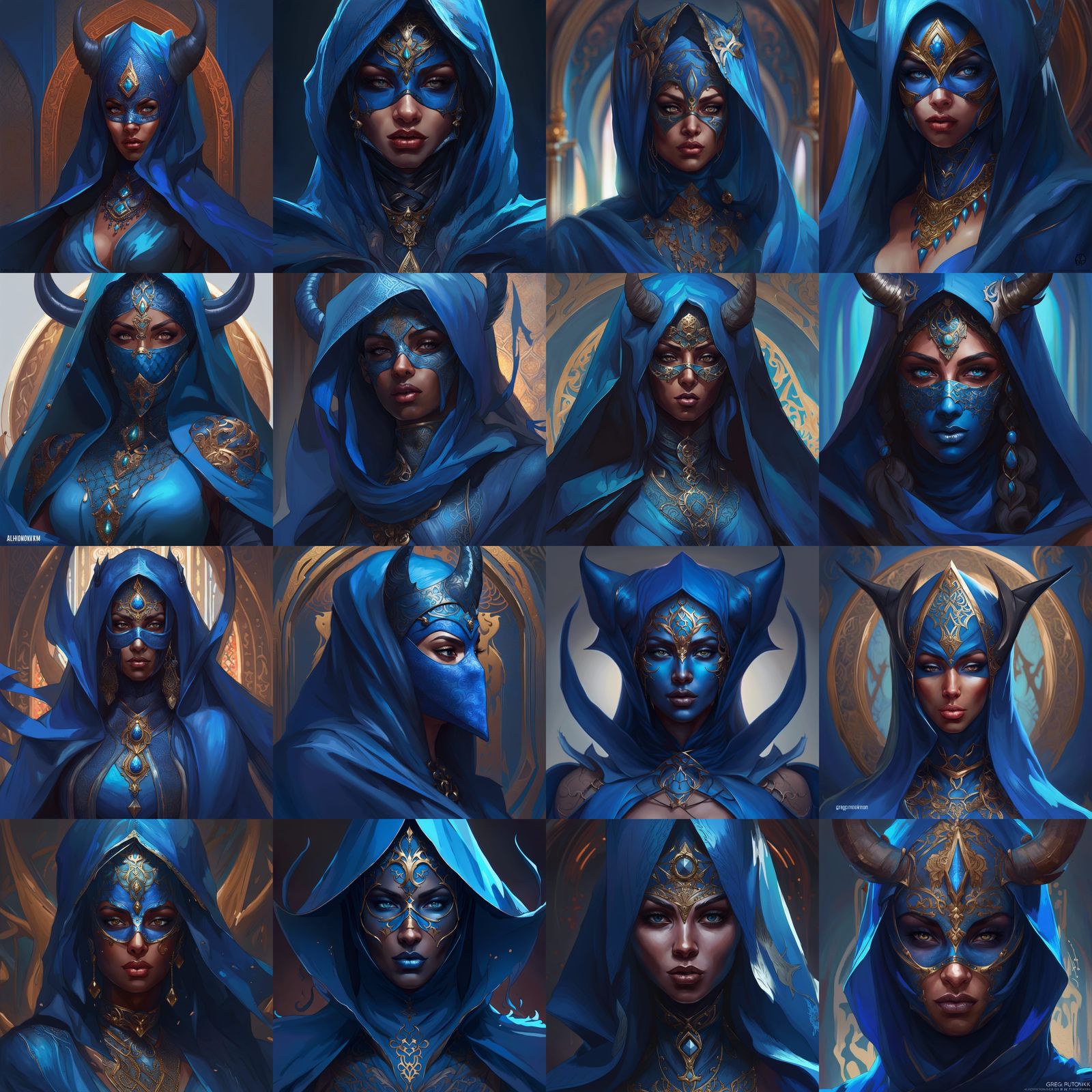 Blue Niqab Devil Queen Portrait in Artstation Style