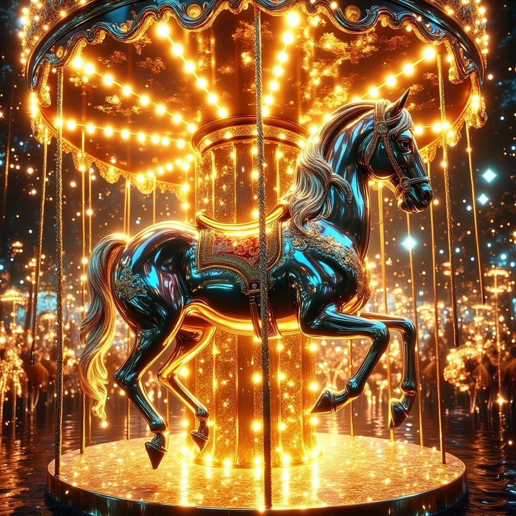 Vibrant Horse Merry-Go-Round in Triadic Colors