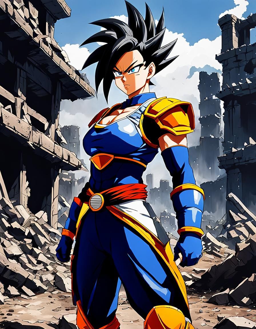 Saiyan Warrior in Ruined City, Dragonball Z Style
