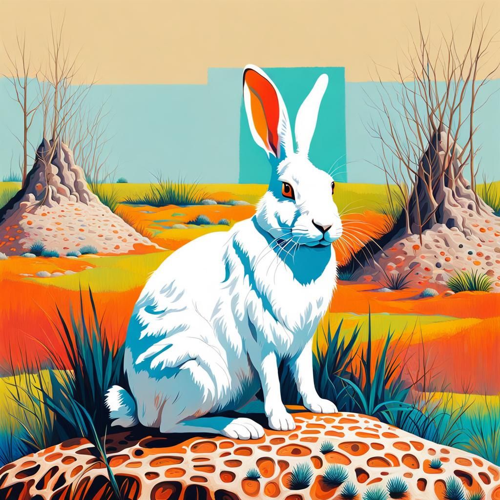A rabbit on a termite mound