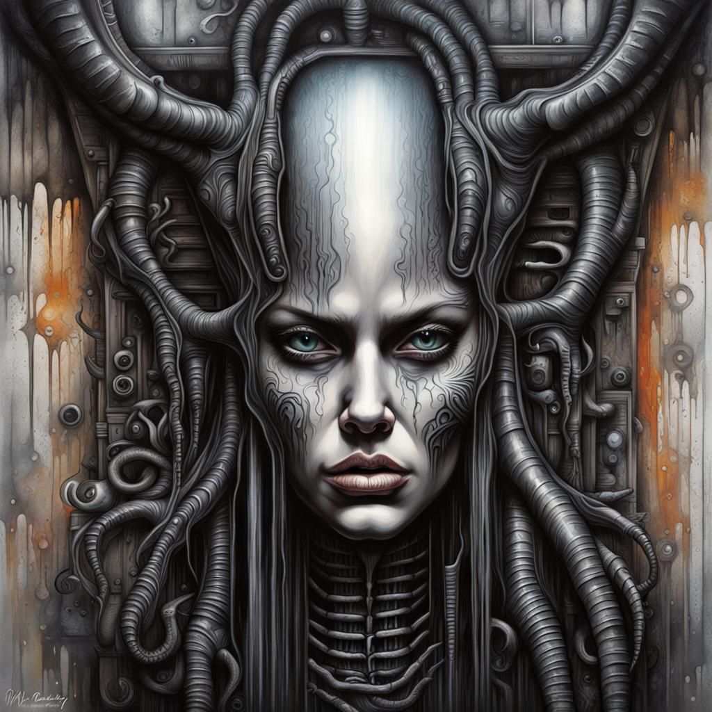 Biomechanical Portrait in Graffiti Art Style