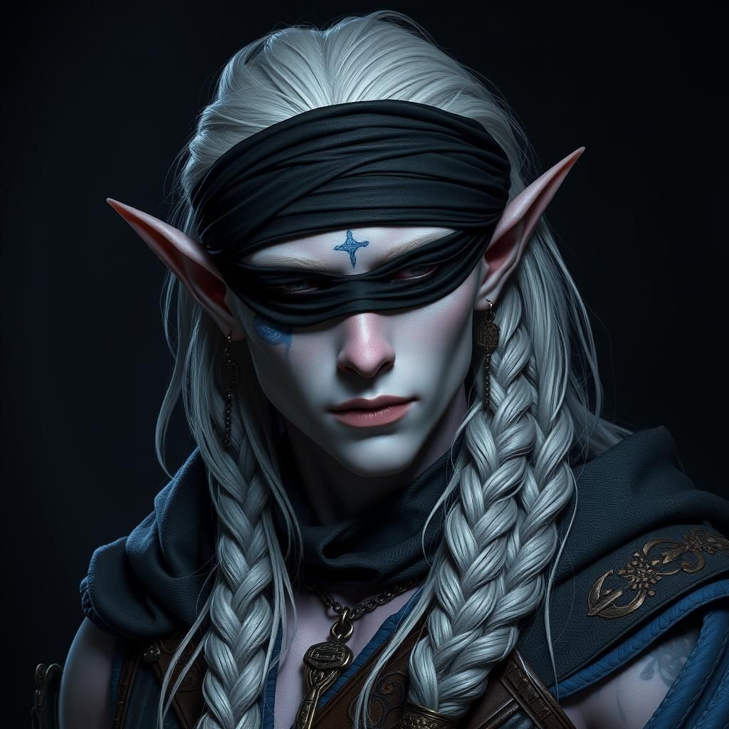 Enigmatic Elf Bard with Silver Hair, Matte Painting