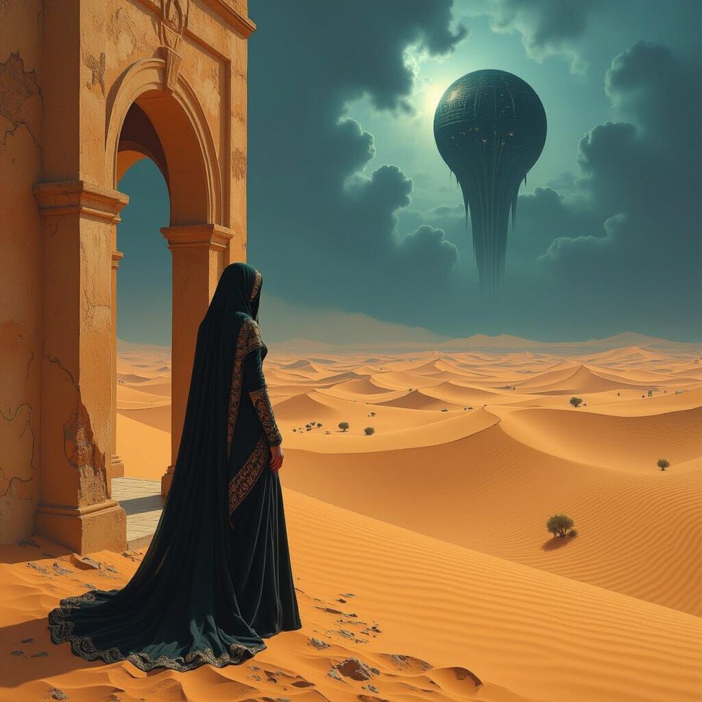 Dystopian Desert Woman in Surrealist Style