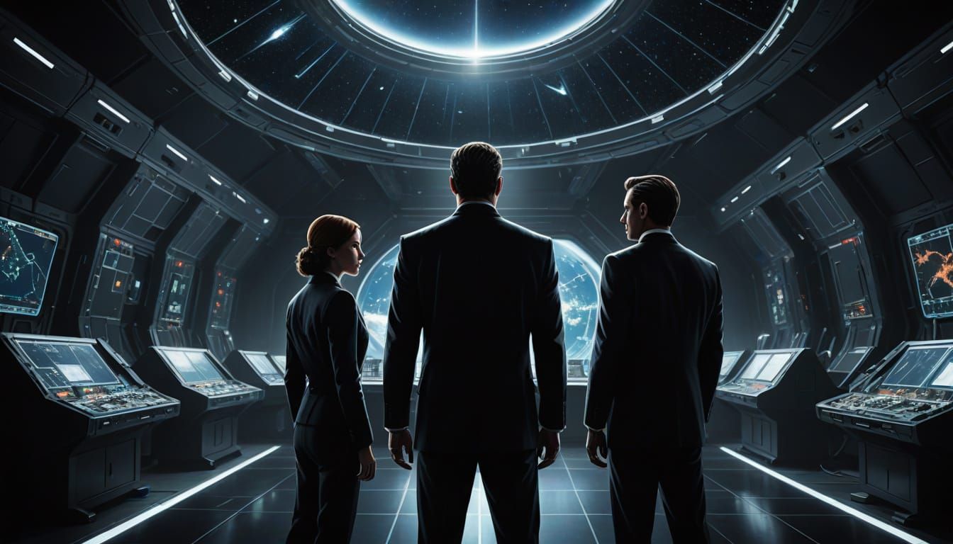 MIB Agents in Pentagon Briefing Room - Cosmic Mystery Poster