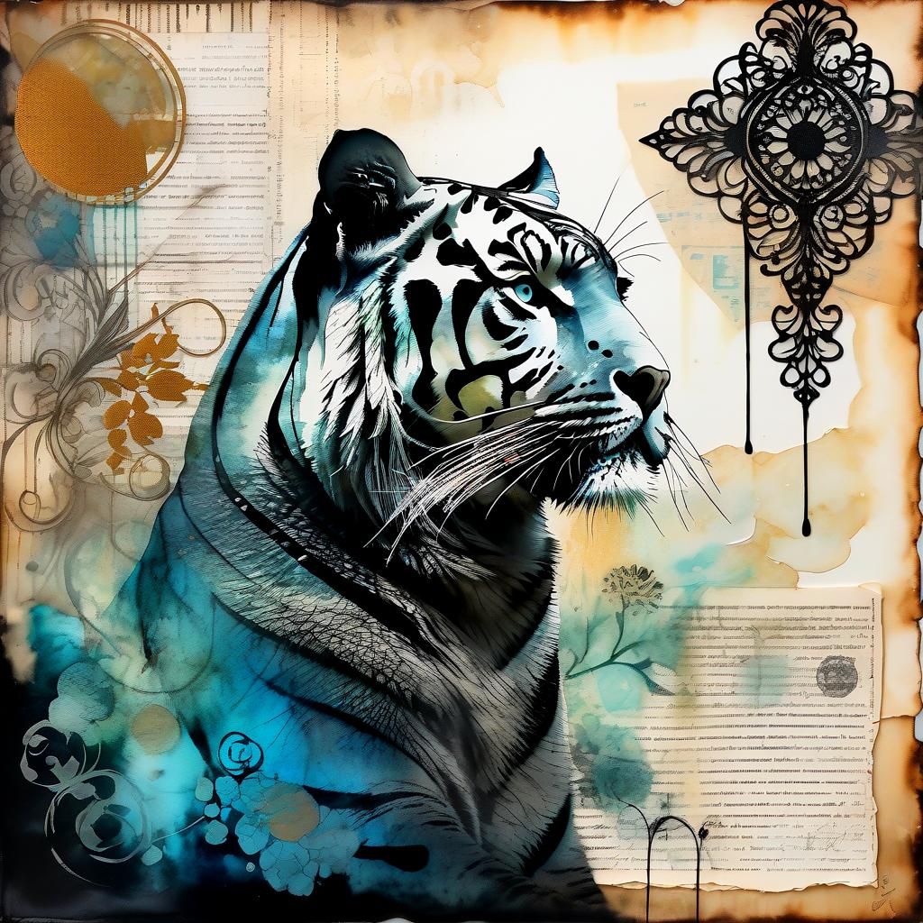 Grunge Mixed Media Portrait on Parchment